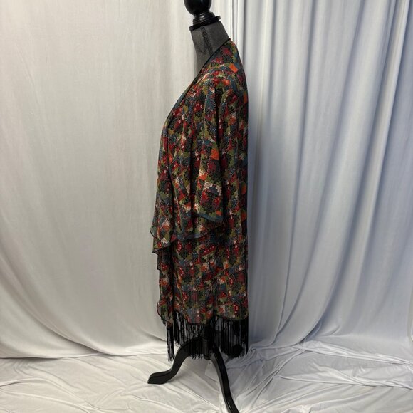 LuLaRoe Patchwork Kimono Cardigan Womens Size Large Fringe Hem Lightweight Boho - Picture 3 of 7
